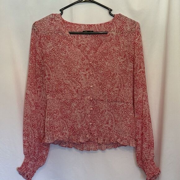 Express Sheer Paisley Print Blouse Women’s Medium Pink & White Long Sleeve Boho - Picture 1 of 8